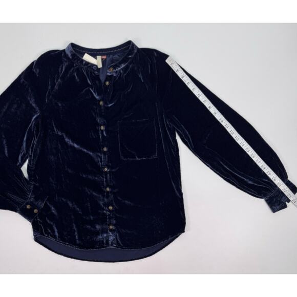 Pilcro Navy Blue Velvet Button Up Shirt Size Small NWT - Picture 7 of 12